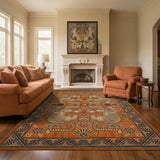 Garvee Tibetan Tiger 8x10 Washable Area Rugs for Living Room, Boho Tribal Terracotta Soft Animal Print Throw Rug Vintage Non Slip Ultra Thin Stain Resistant Floor Carpet for Office Bedroom - Terracotta