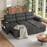 Garvee L-Shaped Sectional Sleeper Sofa with Pull Out Bed,  Reversible Storage Chaise, Hidden Storage Armrests, Cup Holders & USB Charging Ports, Convertible Couches for Living Room, Apartment, Gray - 84" Gray