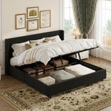 Garvee King Size Lift Up Storage Bed Frame with Gas Lift & Padded Headboard, Corduroy Upholstered, Wooden Slat Support, Easy Assembly, Black, Bedroom - Black