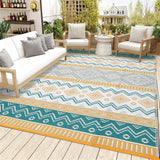 Garvee Modern Geometric Outdoor Area Rug - Waterproof, UV Resistant, Lightweight, Easy Clean, Non-Shedding Patio Carpet, 10x14ft, Four Colors: Yellow/Green/Gray/White - Multicolor (Yellow & Teal)