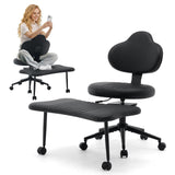 Garvee Ergonomic Cross Legged Office Chair, 360° Swivel Meditation Kneeling Chair with Wheels, Adjustable Height for Meditation, ADHD & Yoga, Lumbar Support, Wide Criss Cross Design, PU Leather, Black - Black-PU Leather
