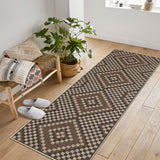 Garvee 2' x 6' Geometric Runner Rug, Washable Easy Jute-Style Linen-Look Non-Slip Indoor Outdoor Rug for Hallway & Kitchen, Brown - Brown
