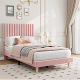 Garvee Twin Size Bed Frame, Adjustable Height Headboard, Velvet Upholstered Platform Bed Frame, No Box Spring Needed, Easy Assembly, Pink - Pink