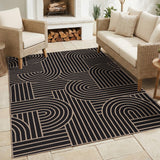Garvee 5×7 Easy Jute Rug, Washable Area Rug, Modern Arch Stripe Textured Rug, Non-Slip Soft Indoor Carpet for Living Room, Bedroom & Entryway (Black Rainbow) - Black