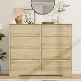 Garvee Modern 8-Drawer Wooden Dresser – Tall Storage Cabinet with Deep Drawers, Wide Top, Cut-Out Handles – Ideal for Bedroom, Living Room, Hallway, or Kids Room – Natural Wood Color - Natural