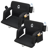 Garvee Portable Stadium Seats (Set of 2) - 24.5" Extra Wide Bleacher Chairs with Back Support, Thick Padded Cushion & Storage - Black - Black