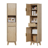 Garvee Tall Bathroom Cabinet, 67" Storage Cabinet with 2 Doors and 1 Drawer, Narrow Cabinets with Wave Doors, Silm Bathroom Cabinets for Kitchen, Living Room, Entryway, Natural Wood - Natural Wood
