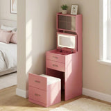 Garvee 3 in 1 Vanity Desk with Hidden Storage Chair, Compact Makeup Table Set with 3 Color LED Mirror, Charger Station, Drawers & Acrylic Doors, Vanity Table, Jewelry Box, for Bedroom, Pink - Pink