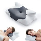 Garvee Cervical Neck Pillow for Pain Relief, Ergonomic Orthopedic Butterfly Pillow, High Density Memory Foam Neck Support for Side, Back and Stomach Sleepers, Grey
