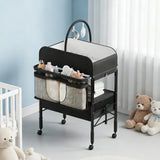 Garvee Portable Foldable Baby Changing Table with 2 Storage Baskets and Lockable Wheels in Height Adjustable and Waterproof Design for Infant and Newborn, Black - Black