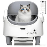 Garvee Automatic Cat Litter Box with App Control, Self-Cleaning Cat Litter Box with Open-Top Design, Odor-Free Cat Toilet with Large Waste Bin Disposable Bags for Single, Multi Cat Households, White - White