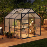 Garvee 6 x 6 FT Polycarbonate Greenhouse with Aluminum Frame, Sliding Door & Adjustable Roof Vent, Heavy-Duty Outdoor Greenhouse for Backyard, Garden, Patio