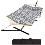 Garvee 2-Person Double Hammock with Adjustable Steel Stand, Gray Geometric Patio Hammock with Pillow for Garden & Camping - Gray Geometric