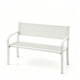 Garvee 50" Outdoor Garden Bench, 2-Person Steel Patio Bench with Geometric Backrest & Slatted Seat for Porch, Yard & Deck, White - White