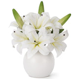 Garvee 3 Pcs Artificial Tiger Lily Flowers, Real Touch Easter Lily Faux Flowers for Home Table Centerpieces Wedding Baby Shower Birthday Party Decoration, UV Resistant - White
