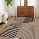 Garvee Easy Jute Entryway Rug 5x7 Modern Arch Striped Non Slip Soft Washable Foldable for Patio Porch Dining Room, Natural/Yellow/Black - Natural/Yellow/Black