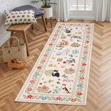Garvee 2' x 8' Washable Cat & Floral Runner Rug, Non-Slip Stain-Resistant Soft Low-Pile Animal Print Rug for Bedroom, Kitchen, Bathroom , Beige - Beige