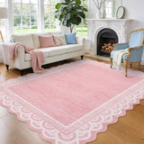 Garvee 10x13 Scalloped Lace Area Rug Pink Living Room Rug, Non Slip Washable Rugs Stain Resistant Soft Carpet Farmhouse Home Decor, Ultra-Thin Scalloped Rug for Playroom Girl Bedroom, Pink - Lace|Pink