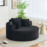 Garvee 55 Inch Oversized Round Chaise Lounge Chair with Cup Holders Gray Corduroy Circle Couch No Assembly - Black
