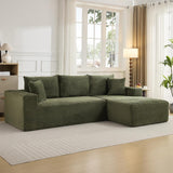 Garvee 108" Boneless Sectional Cloud Sofa for Living Room, L-Shape Modern Deep Seat Corduroy Couch with Right Chaise, No Assembly, Oversized Upholstered Lounge Sofa for Bedroom, Apartment, Green - Green | L-Shaped Right