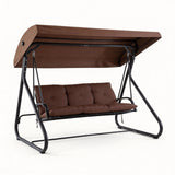 Garvee 3-Seat Outdoor Convertible Swing Glider with Adjustable Canopy, 2-in-1 Bench to Flat Bed, Removable Cushions, Heavy-Duty Metal Frame, 750 LBS Weight Capacity for Patio, Backyard, Porch, Garden,Brown - Brown
