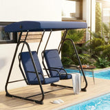 Garvee 2 Person Porch Swing Chair, Heavy Duty Outdoor Patio Swing Glider with Adjustable Canopy & Removable Cushions, Independent Swing Chairs for Garden, Balcony, Poolside, Backyard, Dark Blue