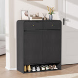 Garvee Shoe Cabinet with 2 Doors and Drawers, Freestanding Wood Shoe Storage Organizer with Open Bottom Shelf, Modern Entryway Shoe Cabinet for Hallway, Foyer, Black