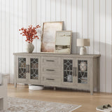 Garvee Farmhouse TV Stand with Glass Door for 70 Inch Tv, Mid Century Modern Entertainment Center for Living Room, Rustic Television Stands 2 Storage Door & 3 Drawer for Bedroom (Classic Gray) - Gray