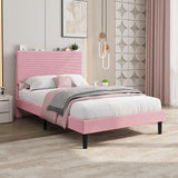 Garvee Corduroy Upholstered Platform Bed Frame with Adjustable Storage Headboard & Built-in Charging Station – Sturdy-colored Wood Slats – Noise-Free – Easy Assembly – No Box Spring Needed – Twin Size, Pink - Pink