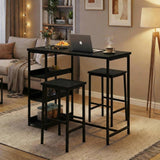 Garvee Bar Table Chair Set with 2 Bar Stools and Industrial Iron Frame  Wood Top, Storage Shelf for Apartments & Studios, Black