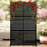 Garvee Freestanding Metal Outdoor Privacy Screen Fence - 78"H x 48"W - Rustproof Steel Divider, Modern Laser Cut, Weatherproof, Decorative Panel for Patio, Garden, Balcony, Pool, Room, Hot Tub - Black