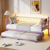 Garvee Daybed with Trundle, Metal Twin Trundle Bed with Charging Station & LED Lights, Sofa Beds Frame with Pull Out Bed for Living Room, Guest Room, Apartment, Small Spaces, Purple - Purple