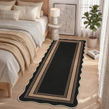 Garvee Scalloped Washable Indoor Outdoor Runner Rug - Faux Jute Look, Non-Slip, Thin, mark Resistant, Non-Shedding Carpet for Patio, Living Room, Kitchen, Hallway - Coffee Black, 2x6ft - Black/Coffee