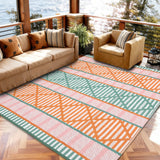 Garvee Boho Reversible Outdoor Plastic Straw Rug – Waterproof, UV & Mark Resistant Patio Carpet – Collapsible, Portable Area Mat for Camping, Deck, Porch, RV, Beach, Picnic, Backyard – 9x12ft, Orange/Green/Pink/White - Orange/Green/Pink/White
