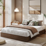 Garvee Minimalist Sturdy Wood Platform Bed Frame – Floor-Standing, Sturdy Slats, Space-Saving, Noise-Free, No Box Spring, Easy Assembly – Full Size – Walnut - Walnut Wood