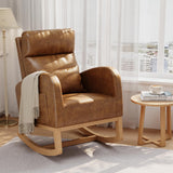Garvee PU Leather Rocking Chair, Modern Nursery Glider Chair with Side Pockets and Pillow, Rocker Chair for Living Room Bedroom Nursing Room, Brown - Orange