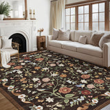Garvee Modern Floral Washable Rug Non Slip Entryway Mat Farmhouse Accent Carpet for Laundry Room Guest Room - Reddish Brown