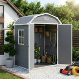 Garvee 6×4.5FT Resin Outdoor Storage Shed, Waterproof Garden Tool Shed with Floor, Window, Vents, Lockable Door & Ramp, UV-Resistant Patio Storage House for Backyard, Garden, Light Grey - Light Grey