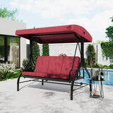 Garvee 3-Seat Outdoor Porch Swing with Adjustable Canopy, Patio Swing Chair with Stand, 800 Lbs Heavy Duty Steel Frame, Reclines to 180° Swing Bed, Cup Holder Trays, Cushions & Pillows for Garden, Red - Red