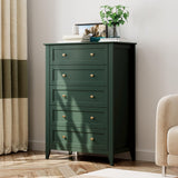 Garvee Modern 5 Drawer Dresser for Bedroom – Tall Wooden Storage Chest, Deep Drawers, Metal Knobs, Space-Saving Organizer for Closet, Nursery, Entryway, Living Room – Color: Dark Green - Green