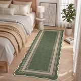 Garvee 2' x 6' Washable Scalloped Minimalist Geometric Rug—Suitable for Indoor and Outdoor Use, Perfect for Entryways, Hallways, and Bedrooms, Green - Green