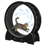 Garvee Large Wooden Cat Exercise Wheel Treadmill, 39" Indoor Running Wheel with Detachable Carpeted Track – Ideal for Cat Fitness, Training, Weight Loss, Black - Black