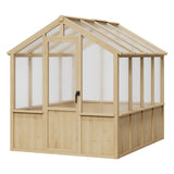 Garvee 6x8 FT Walk-In Wooden Greenhouse for Outdoors – Heavy Duty Spruce Frame, PC Panels, Adjustable Roof Vents, Lockable Door – Large Outdoor Storage for Garden, Patio, Lawn – 6x8 Natural Wood Color - Natural Oak