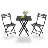 Garvee 3-Piece Black Folding Bistro Set, Weather-Resistant Steel Patio Table and 2 Chairs, Collapsible No-Assembly Outdoor Furniture Set for Balcony, Garden, Yard, Patio & Small Spaces - Black
