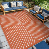 Garvee Waterproof Reversible Outdoor Rug – Modern Striped Plastic Straw Patio Mat – Collapsible, Easy Clean, UV Protected – Ideal for RV, Camping, Deck, Balcony, Picnic, Beach – Terracotta Orange/White, 5x8ft - Orange
