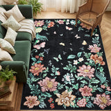 Garvee 8x10 Washable Floral Area Rug, Non-Slip Low Pile Rug, Stain Resistance Carpet for Living Room, Bedroom, Dining Room, Black - Black