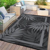 Garvee Waterproof Outdoor Rug 9x12ft – Heavy Duty Reversible Plastic Mat – Modern Non-Slip Patio Carpet – Easy Clean, UV & Fade Resistant – Ideal for Garden, Deck, Camping – Black Grey - Black/Gray