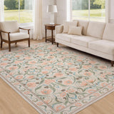 Garvee Area Rug 6x9 Floral Modern Washable Non-Slip Low-Pile Soft Carpet for Bedroom Living Room Dining Room - Beige