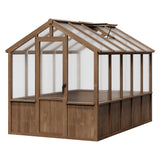 Garvee 6x10 Walk-In Wooden Greenhouse, Heavy Duty Spruce Frame with Polycarbonate Panels, Adjustable Roof Vents & Lockable Door, Outdoor Garden Greenhouse for Backyard, Patio and Lawn, Vintage Color - Dark Brown