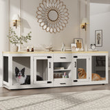 Garvee 90 Inch Large Dog Crate Furniture, Double Dog Crate with Feeding Station & Storage, Heavy Duty Dog Kennel Furniture for 2 Dogs